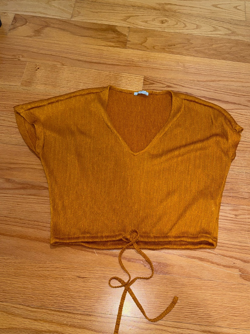 Zara Mustard V-Neck Tie-Front Crop Top